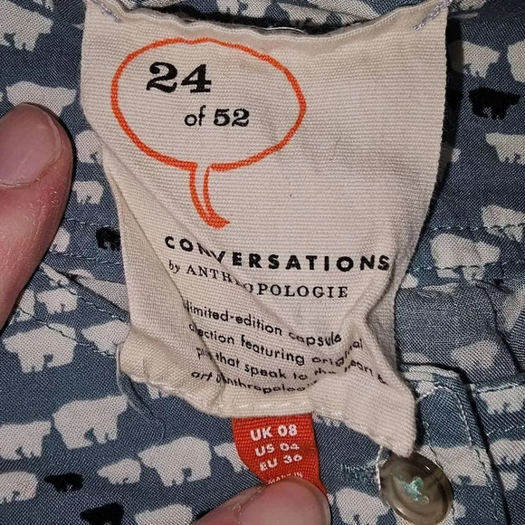 Conversations‎ Anthropologie Teal Bear Print Boho Top Blouse 4 Limited Edition - Picture 4 of 5